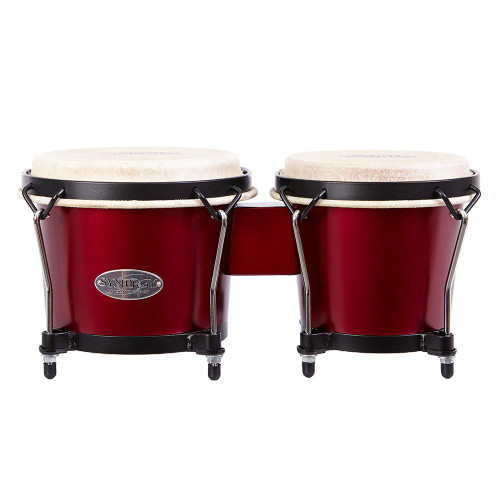 The Toca Synergy Wood Bongos (2100-RRD) include 6" and 6-3/4" wood shells finished in a striking matte racing red. Built for warm, resonant tone with a comfortable playing feel, these bongos feature natural hide heads, sturdy black hardware, and reliable constructionâ€”ideal for students, hobbyists, and live or classroom settings.