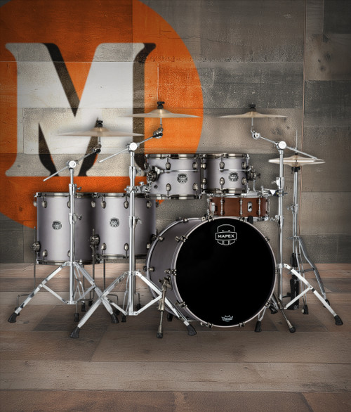 The Mapex Saturn Evolution SE628XMBPG Workhorse 5-Piece Shell Pack features hybrid maple/walnut shells that deliver robust projection, rich resonance, and detailed clarity. Finished in Gun Metal Grey, this kit offers a sleek, modern look enhanced by SaturnÃ¢â‚¬â„¢s SAS attack and sustain technologies. SONIClear bearing edges ensure easier tuning, improved stability, and maximum tonal performance for professional drummers in both live and studio environments.