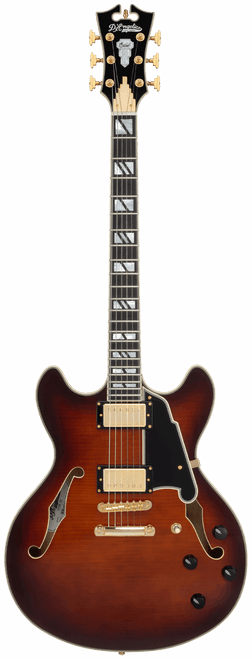 The DÃ¢â‚¬â„¢Angelico DAEDCARBGS Double Cutaway Electric Guitar features a warm, vintage-inspired Amaretto Burst finish paired with a classic double-cut body design. A stop-bar tailpiece enhances sustain and tuning stability, while refined DÃ¢â‚¬â„¢Angelico craftsmanship ensures smooth playability and expressive tone. Ideal for players seeking a versatile instrument capable of blues, jazz, rock, and modern styles.