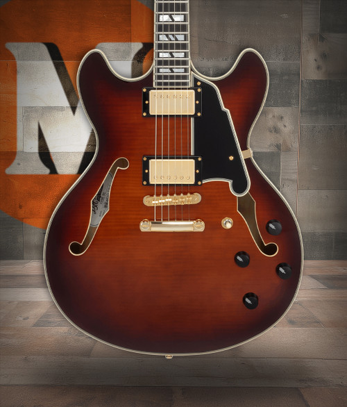 The Dâ€™Angelico DAEDCARBGS Double Cutaway Electric Guitar features a warm, vintage-inspired Amaretto Burst finish paired with a classic double-cut body design. A stop-bar tailpiece enhances sustain and tuning stability, while refined Dâ€™Angelico craftsmanship ensures smooth playability and expressive tone. Ideal for players seeking a versatile instrument capable of blues, jazz, rock, and modern styles.