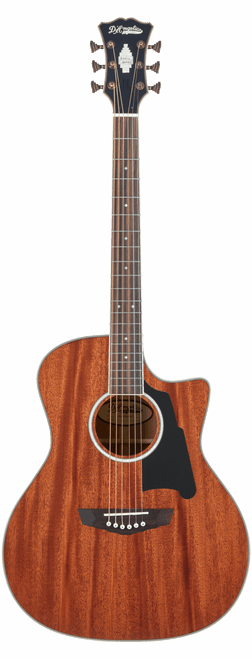 DÃ¢â‚¬â„¢Angelico Excel Gramercy acoustic-electric guitar in Natural Mahogany featuring an auditorium body, rich mahogany tonewoods, premium Excel appointments, onboard electronics, and an included padded gig bag.