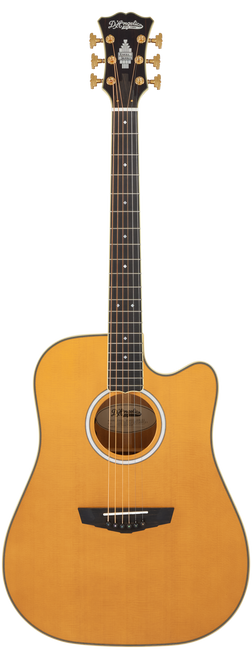 Dâ€™Angelico Bowery Dreadnought CE acoustic-electric guitar in Vintage Natural featuring a full dreadnought body, cutaway design, bold projection, onboard electronics, classic Bowery styling, and an included gig bag.