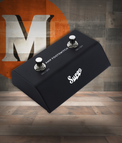 Supro SFS2 Dual Amp Footswitch featuring dual switching functionality, durable construction, compatible amp connectivity, and streamlined design for live performance use.