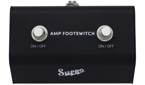 Supro SFS2 Dual Amp Footswitch featuring dual switching functionality, durable construction, compatible amp connectivity, and streamlined design for live performance use.