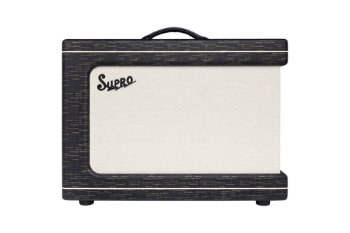Supro Ambassador 2x10 combo amplifier in Black Gold Scandia featuring switchable 35W/50W tube power, dual 10-inch speakers, wide dynamic range, and classic Supro aesthetics.