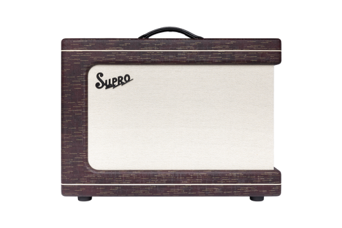 Supro Ambassador 2x10 combo amplifier in Burgundy Gold Scandia featuring switchable 35W/50W power, dual 10-inch speakers, rich tube-driven tone, and stylish Supro design.