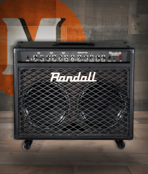 Randall RG1503-212 solid state guitar combo amplifier featuring 150 watts of power, three fully independent channels, dual 12-inch speakers, tight high-gain tone, and rugged Randall construction.