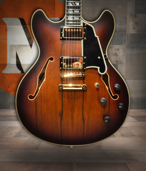 Shop the D'Angelico Deluxe DC Semi-Hollow Electric Guitar in Satin Brown Burst (DADDCSBBGS) at Musician Madness. Elegant tone, pro build, fast shipping.