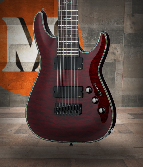 schecter hellraiser c-8, c8 black cherry guitar, 8-string metal guitar, emg active pickup guitar, extended range electric guitar, schecter hellraiser 8 string, 103, musician madness