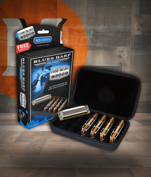 Hohner Blues Harp Bundle w/ C-7 Case - Keys G, A, C, D, E (COB)
