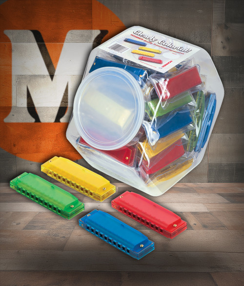 Hohner CCH48 Canister Display w/ 48 Translucent Harmonicas (CCH48) | Musician Madness