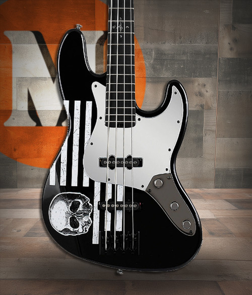Schecter JD DeServio J-4 - Gloss Black with 'BLS' Distressed Flag (84) | Musician Madness