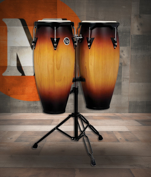 Latin Percussion LP City 10 - 11" Conga Set Oak Vintage Sunburst Black w/Double Stand (LP646NY-VSB)