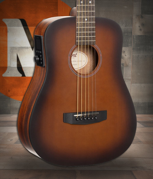 Cort EARTHGO-OPBB Earth Series Go Hyvibe Acoustic Electric Guitar w/ Gig Bag - Open Pore Brown Burst (EARTHGO-OPBB-U)