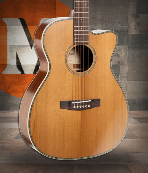 Cort OC4NSG Essence Series ES-OC4 OM Cutaway Acoustic Electric Guitar -Natural Semi Gloss (OC4NSG-U)