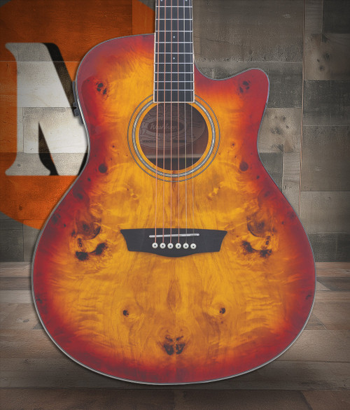 Washburn DFBACEA Deep Forest Burl Grand Auditorium Acoustic Electric Guitar - Amber Fade (DFBACEA-U)