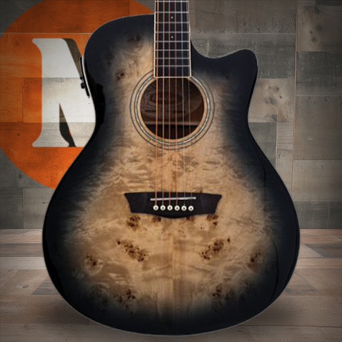 Washburn DFBACEB Deep Forest Burl Grand Auditorium Acoustic Electric Guitar - Black Fade (DFBACEB-U) | Musician Madness
