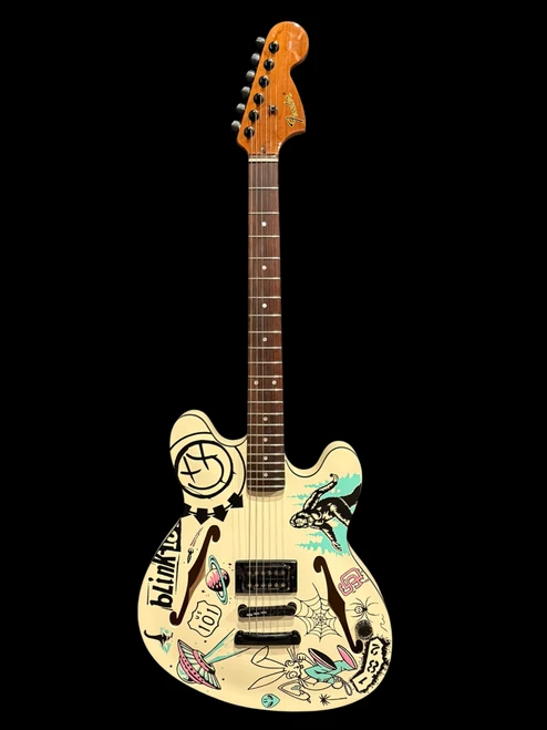 Fender Tom DeLonge Sticker Starcaster Electric Guitar - Olympic White | Musician Madness