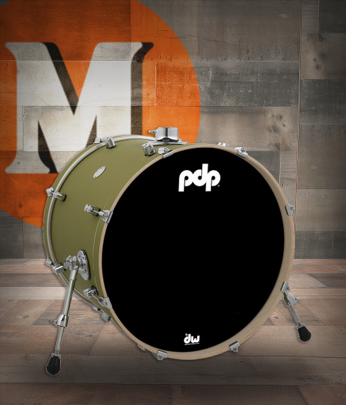 PDP Concept Series Maple Bass Drum 18x22 - Satin Olive Finish Ply w/Chrome Hardware (PDCM1822KKSO)