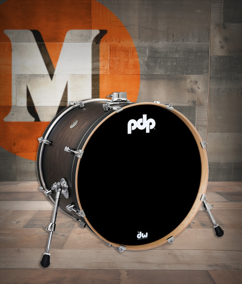 PDP Concept Series Maple Bass Drum 18x22 - Satin Charcoal Burst Lacquer w/Chrome Hardware (PDCM1822KKSCB)|Musician Madness