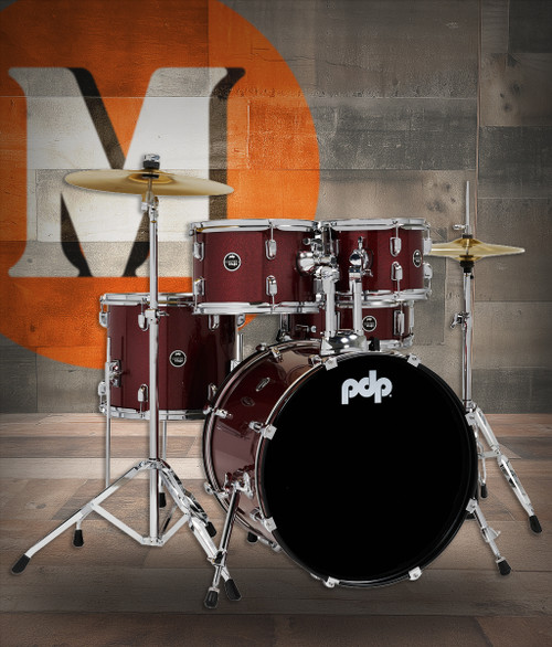 PDP Centerstage 5-Piece Drum Set w/ Hardware, Cymbals & Throne - Ruby Red Sparkle (PDCE2015KTRR) | Musician Madness