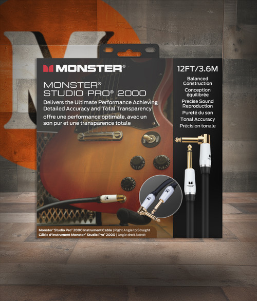 Monster SP2000-I-12AWW Studio Pro 2000 Instrument Cable 12' Right Angle to Straight (SP2000-I-12AWW-U) | Musician Madness