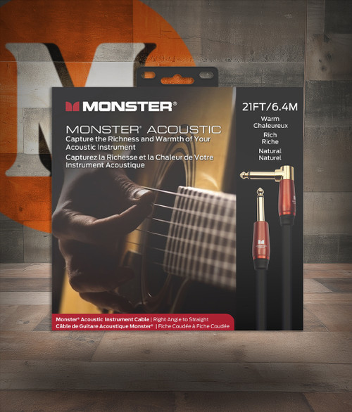 Monster MACST2-21AWW Prolink Acoustic 1/4" Instrument Cable 21 ft - Right Angle to Straight (MACST2-21AWW-U)|Musician Madness