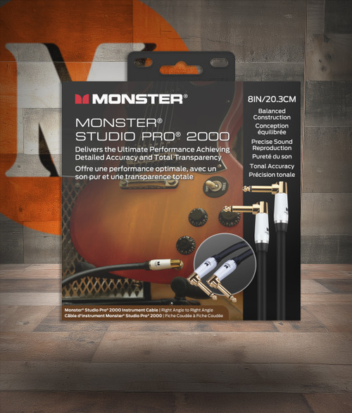 Monster SP2000-I-0.75DAWW Studio Pro 200 Instrument Cable 8" Right Angle to Right Angle (SP2000-I-0.75DAWW-U)|Musician Madness