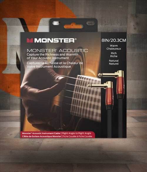 Monster MACST2-0.75DAWW Prolink Acoustic 1/4" Instrument Cable 8 in - Right Angle to Right Angle (MACST2-0.75DAWW-U) | Musician Madness