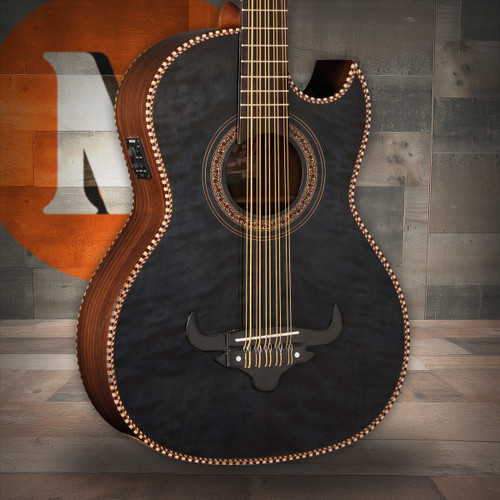 Oscar Schmidt 10 String OH32SE Acoustic-Electric Bajo Quinto w/ Deluxe Gig Bag Trans - Quilt Black (OH32SEQTB-O)