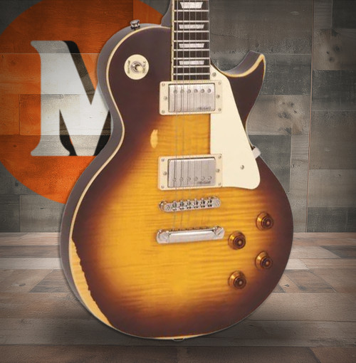 Vintage V100 ICON Electric Guitar ~ Distressed Tobacco Sunburst (V100MRTSB)