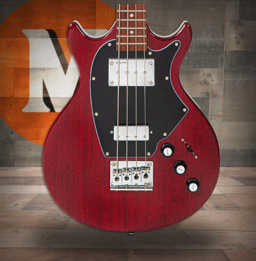 Vintage REVO Series 'Callan' Bass Guitar - See Thru Cherry Red (VRB70CR)