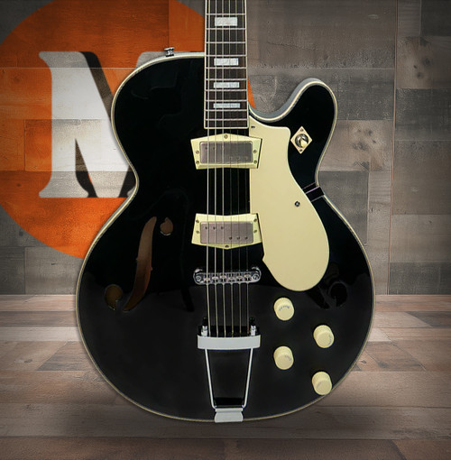 Silvertone Semi-Hollow w/ Trapeze 2 mini-hum PU's - Gloss Black (1446TBK)|Musician Madness