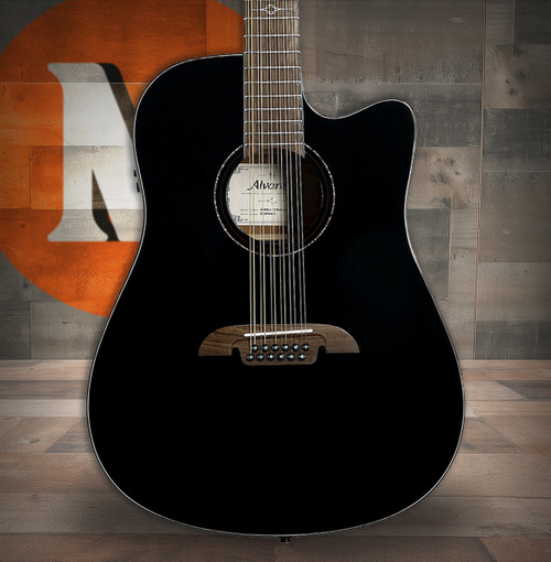 Alvarez Artist Dreadnought Guitar Acoustic Electric 12 String Black with Cutaway (AD60CE_12-String_Black)