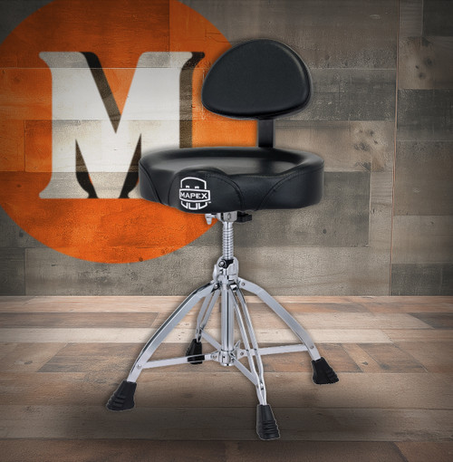 Mapex T875 Double Braced 4-Leg Blk Leather Saddle Cushion Throne W/Backrest (T875)