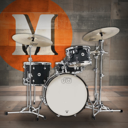 DW Design Series Frequent Flyer 4-Piece Maple Shell Pack - Black Satin Lacquer  (DDLM2004BL) | Musician Madness