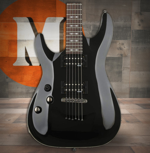 Schecter Omen-6 Left-Handed Electric Guitar in Gloss Black finish - dual humbuckers, contoured body, and hardware designed for left-handed players
