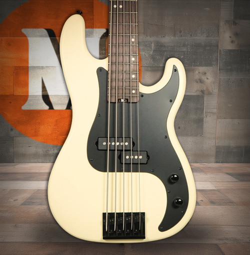 Schecter P-5 Ivy 5-string electric bass featuring a sleek ivy green finish, classic P-style body, powerful pickups, smooth-playing neck, and extended low-range performance.