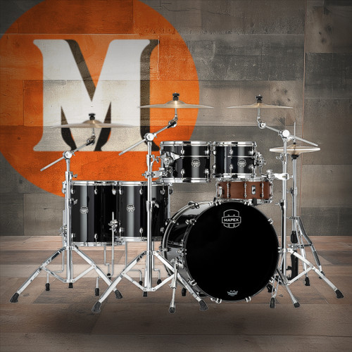 Mapex Saturn Evolution  Workhorse 5 Piece Shell Pack Without Snare - Piano Black (SE628XMPB) | Musician Madness