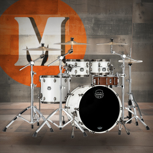 Mapex Saturn Evolution Classic 4 Piece Shell Pack Without Snare - Polar White (SE529XEMBPI) | Musician Madness