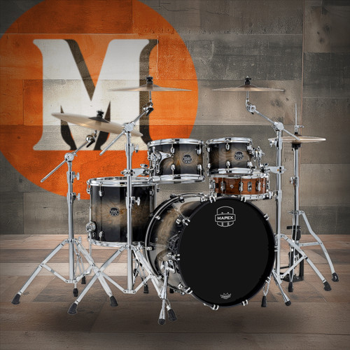 Mapex Saturn VI Rock 4 Piece Shell Pack Without Snare - Black Ink Burst (SR529XUZXG) | Musician Madness