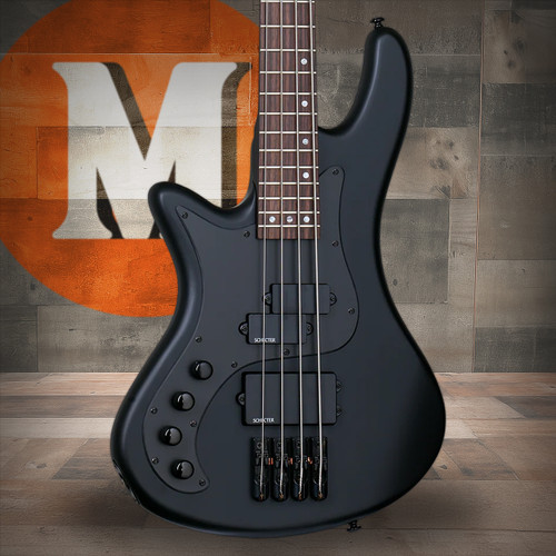 Schecter Stiletto Stealth-4 Left Hand Bass Guitar - Satin Black (2526) | Musician Madness