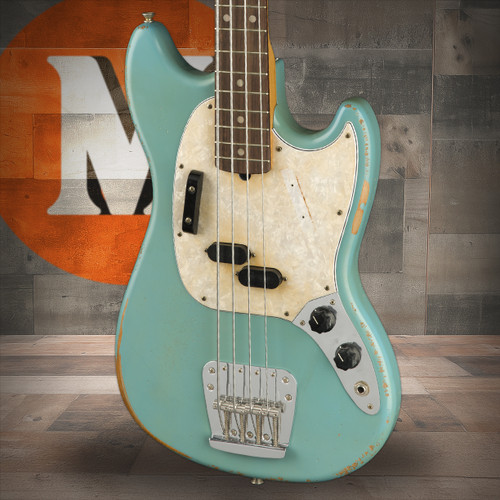 Fender JMJ Road Worn Mustang Bass Rosewood Fingerboard, Faded Daphne Blue | Musician Madness
