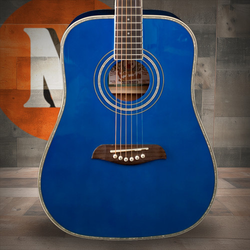 Oscar Schmidt OG1TBL-A 3/4 Size Dreadnought Acoustic Guitar. Trans Blue (OG1TBL-A-U) | Musician Madness