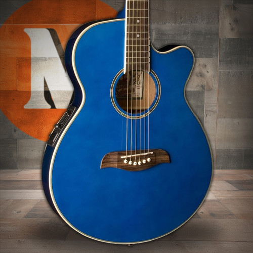 Oscar Schmidt OG8CETBL-A Folk Cutaway Acoustic Electric Guitar. Trans Blue (OG8CETBL-A-U) | Musician Madness