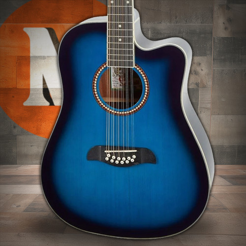 Oscar Schmidt OD312CETBL-A Dreadnought 12 String Cutaway Acoustic Electric Guitar - Trans Blue (OD312CETBL-A-U) | Musician Madness