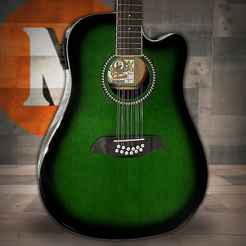Oscar Schmidt OD312CETGR-A Dreadnought 12 String Cutaway Acoustic Electric Guitar. Trans Green (OD312CETGR-A-U) | Musician Madness
