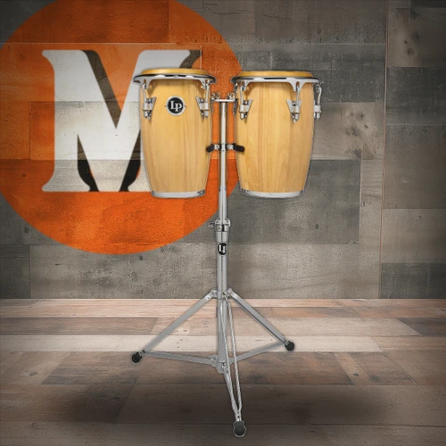 Latin Percussion Junior Conga CCII 8" and 9" Set - Natural Chrome with Double Stand (LP-JRX-AW) | Musician Madness