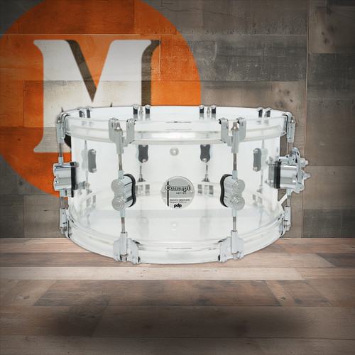 PDP Concept Acrylic 6.5" x 14" Snare Drum - Clear with Chrome Hardware (PDCA6514SSCL) | Musician Madness