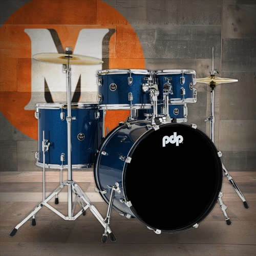 PDP Center Stage 5-Piece Drum Kit with Hardware Cymbals and Throne - Royal Blue Sparkle (PDCE2215KTRB) | Musician Madness